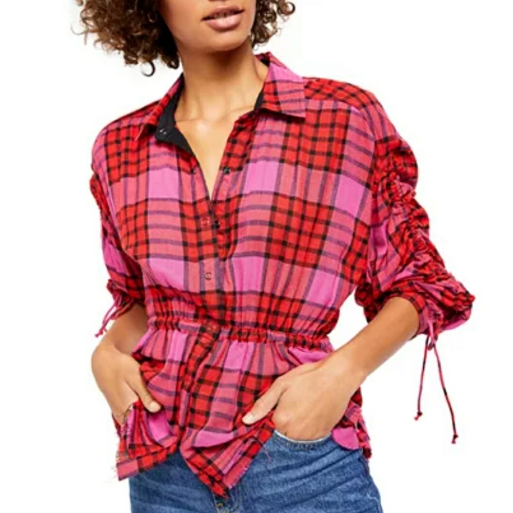 NWT Free People Pacific Dawn Plaid Shirt